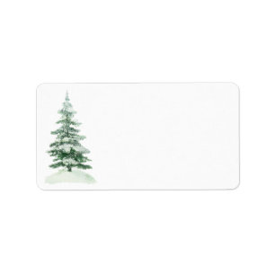 Etiqueta Snowy Watercolor Pine Tree Vazio DIY Impressão Add