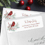 Etiqueta Snowy Winter Cardinal Christmas Return Endereço<br><div class="desc">Adicione o toque final aos seus cartões de Natal e correio de férias, com estas deliciosas etiquetas de endereço de retorno, com um cardeal vermelho de cor-d-água giro num galho de pinheiros coberto de neve, decorado com gramíneas de bagas sagradas. Se você quiser que o design ou o design em...</div>
