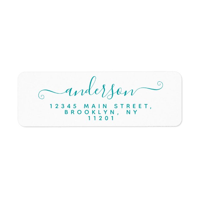 Etiqueta Sobrenome Verde Teal de Script de Caligrafia Moder (Frente)