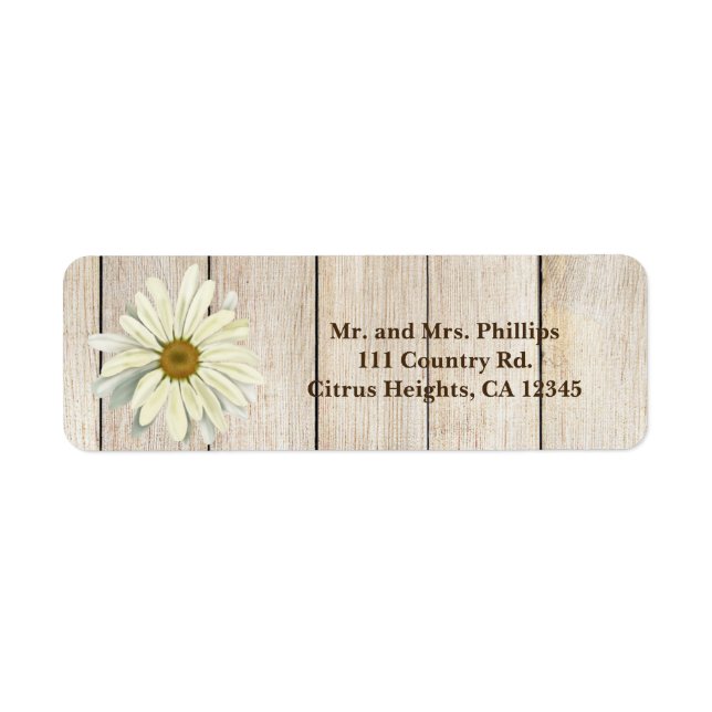 Etiqueta Solteiro Daisy Flower & Light Rustic Country Wood (Frente)