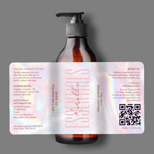 Etiqueta Soro de Beleza do Corpo de Banho Rosa Holográfico  (Modern Pastel Holographic Pink Bath Body Beauty Label
)
