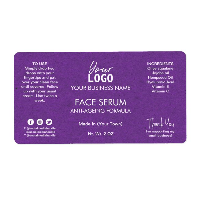 Etiqueta Soro De Óleo De Cabelo E Face Roxo Profissional (Frente)