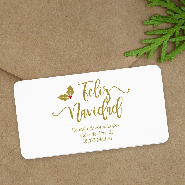 Etiqueta Spanish Feliz Navidad Golden Whimsical Typography (Criador carregado)