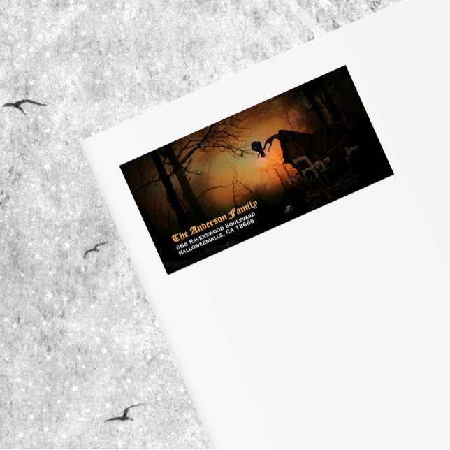 Etiqueta Spooky Black Raven Halloween Endereço de Devolução (Criador carregado)