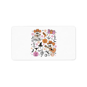 Etiqueta Spooky Ghost Cowboy Cute Halloween Boo Western Ret