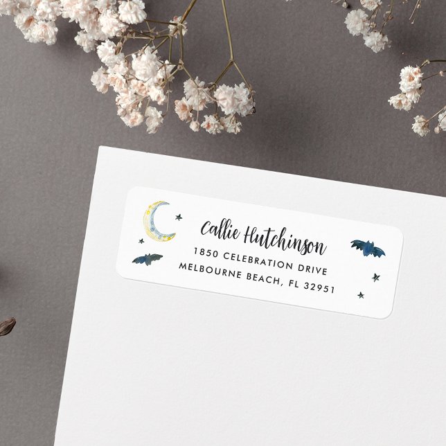 Etiqueta Spooky Halloween Bats Endereço de Devolução (Criador carregado)