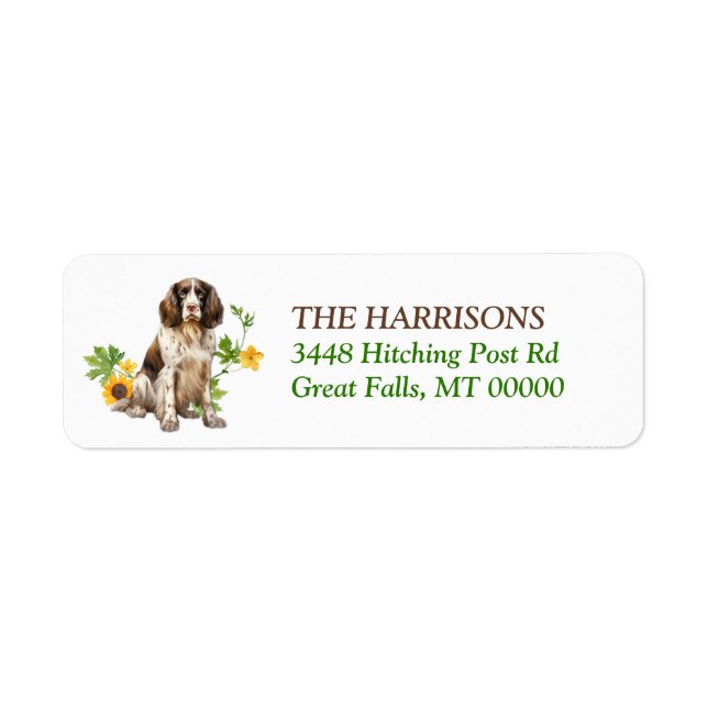 Etiqueta Springer Spaniel Dog Sunflower Wreath (Frente)
