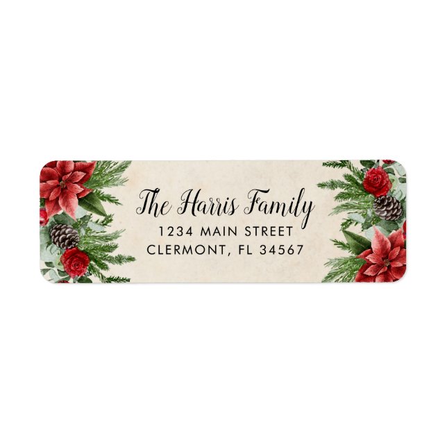 Etiqueta Spruce Pinecone e Poinsettia (Frente)