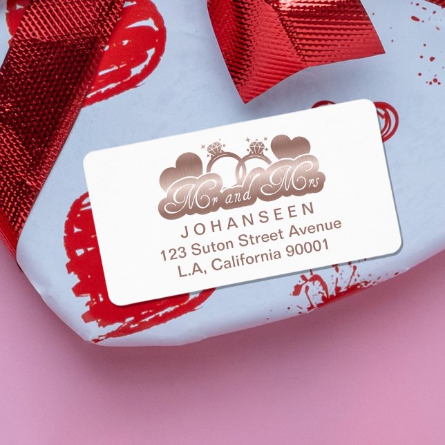 Etiqueta Sr. e Sra. Newlywn White Rose Dourada Endereço de  (Criador carregado)