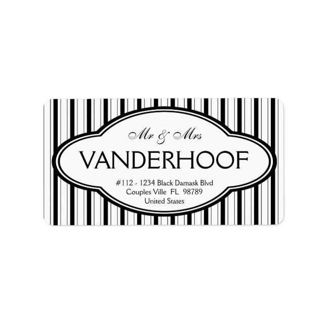 Etiqueta Sr. e Sra. Surname Black Mod Stripes (Frente)