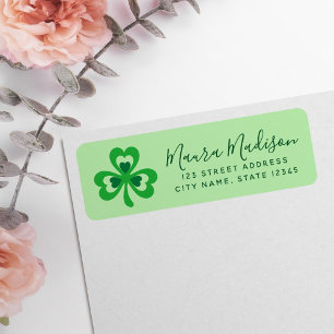 Etiqueta St. Patrick's day green clover leaf return address
