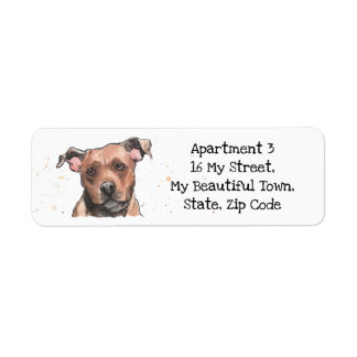 Etiqueta Staffordshire Bull Terrier speckle watercolor cão