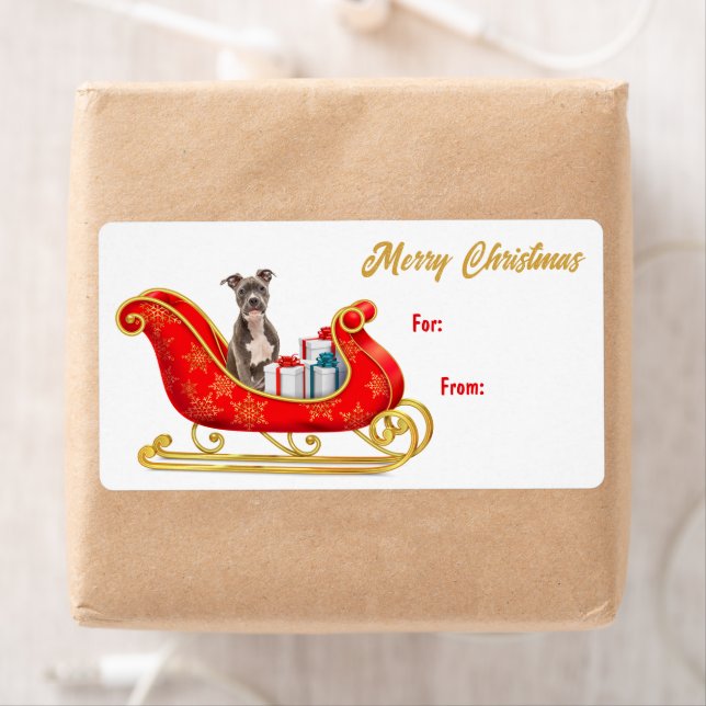 Etiqueta Staffordshire Terrier Christmas Sleigh Gift (Insitu)