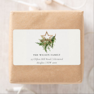 Etiqueta Star Ornament Pine Fauna Merry Endereço de Natal