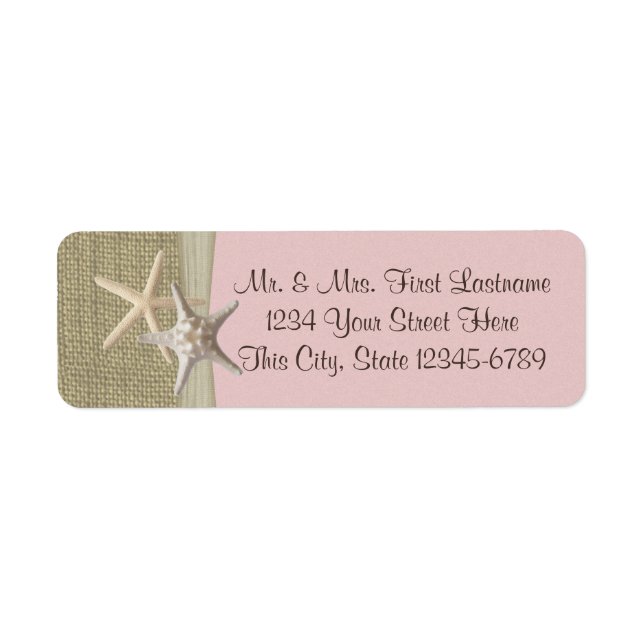 Etiqueta Starfish Beach e Burlap Pink (Frente)