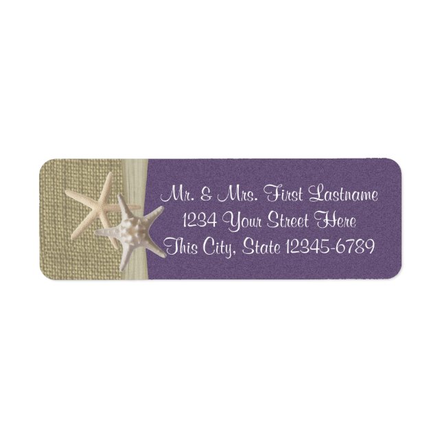 Etiqueta Starfish Beach e Burlap Purple (Frente)
