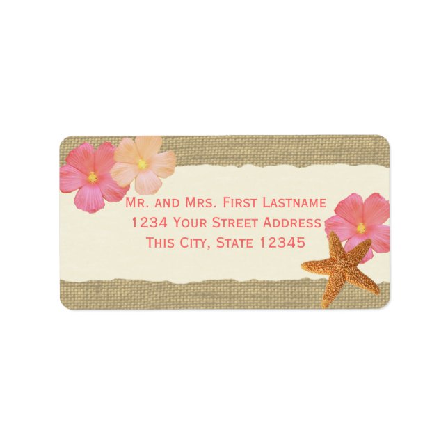 Etiqueta Starfish da praia tropical e Hibiscus (Frente)