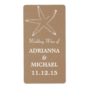 Etiqueta Starfish Rustic Kraft Paper Weding Wine