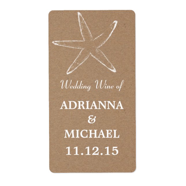 Etiqueta Starfish Rustic Kraft Paper Weding Wine (Frente)