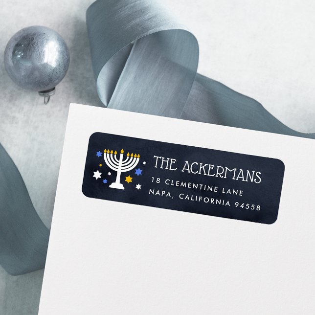 Etiqueta Starry Lights | Endereço de devolução de Hanukkah (Criador carregado)