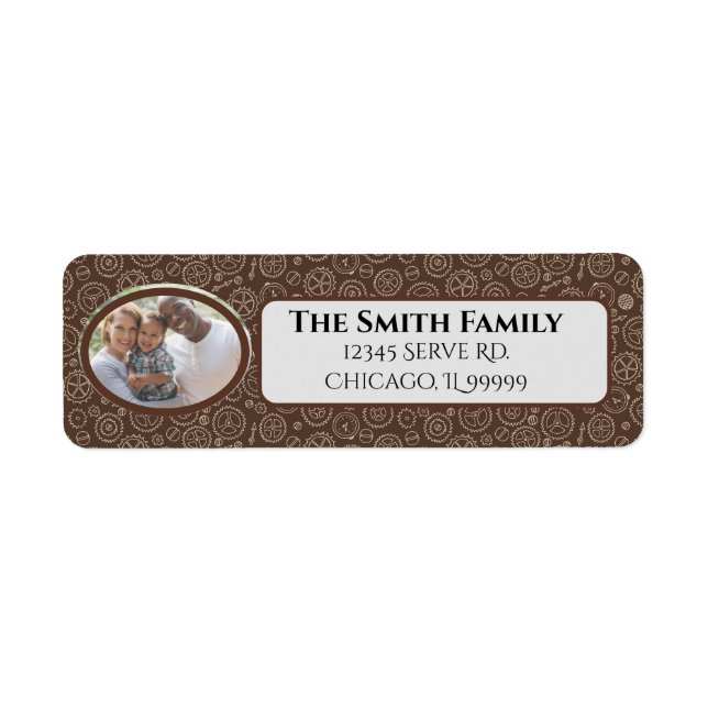 Etiqueta Steampunk Brown & White Gears Endereço de devoluçã (Frente)