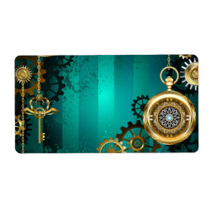Etiqueta Steampunk Jewelry Watch em um fundo verde