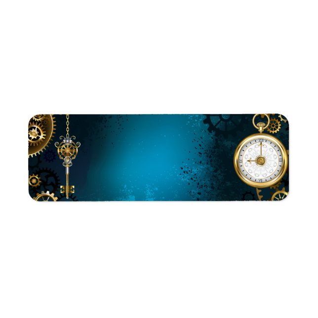 Etiqueta Steampunk turquoise Background with Gears (Frente)