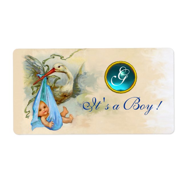 ETIQUETA STORY BABY CHÁ TEAL BLUE GEM MONOGRAM (Frente)