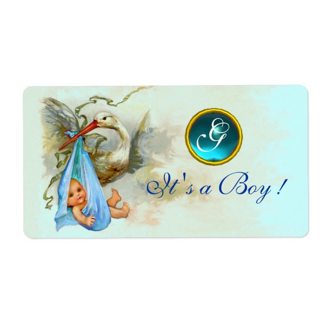 ETIQUETA STORY BABY CHÁ TEAL BLUE GEM MONOGRAM (Frente)