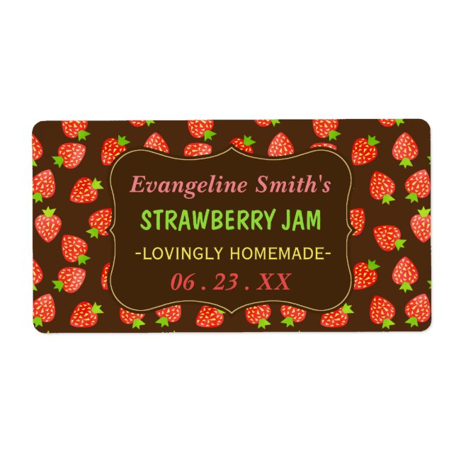 Etiqueta Strawberry Jam Jar Pretty Custom Strawberries (Frente)