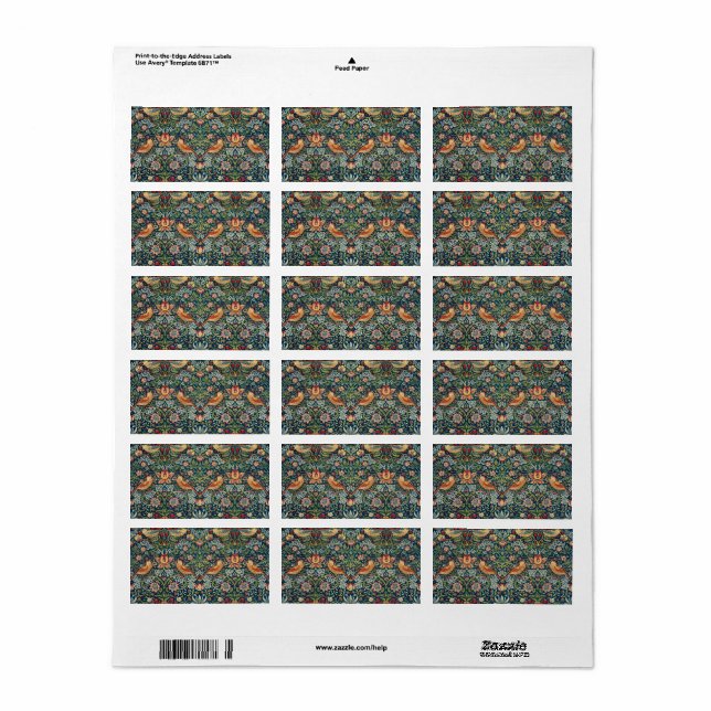 Etiqueta Strawberry Thief por William Morris (Toda a folha)