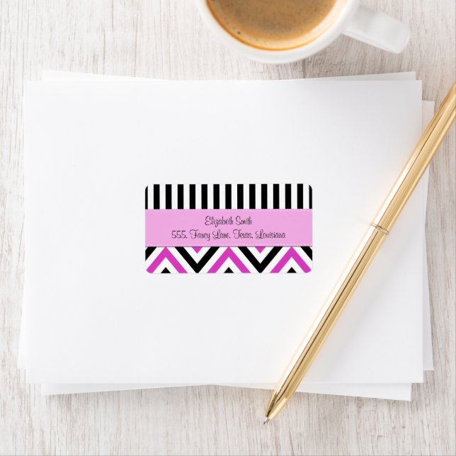 Etiqueta Stripes, Lines, Zigzag, Chevron, Black, Pink (Insitu)