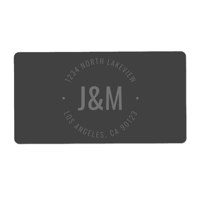 Etiqueta Stylish Bold Monogram & Circular Text | Dark Grey (Frente)
