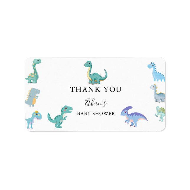 Etiqueta Stylish Dinosaur Baby Shower White (Frente)