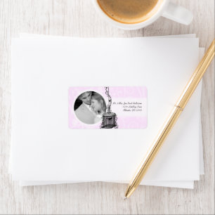 Etiqueta Sua Foto Casamento Aves Vintage Lilac Damask