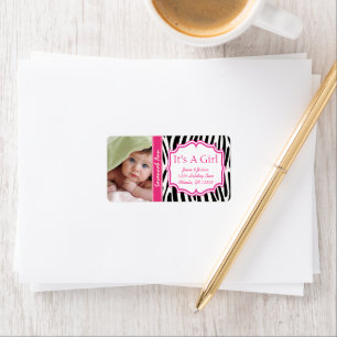 Etiqueta Sua Foto Novo Bebê É Uma Garota PINK Trendy Zig Za