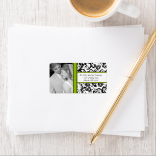 Etiqueta Sua Foto Vintage Black Green Damask