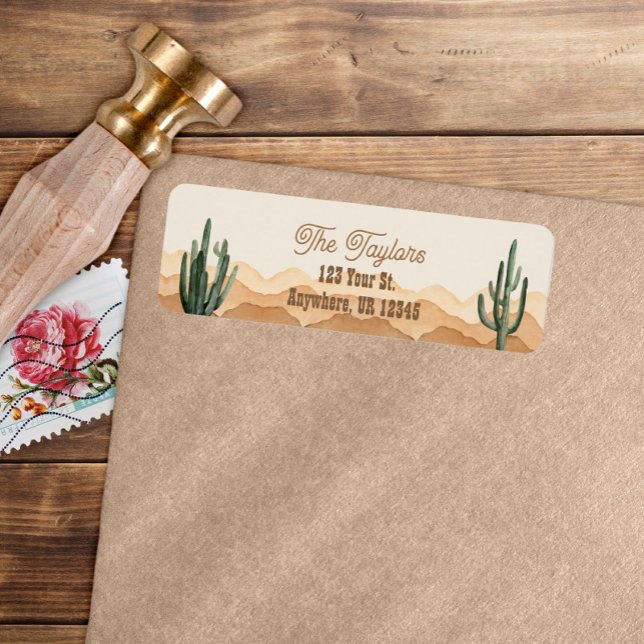 Etiqueta Sudoeste Rustic Boho Desert Cactus Endereço (Criador carregado)