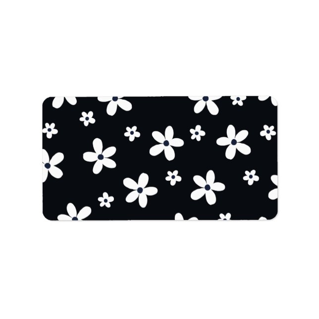 Etiqueta Summer Boho Black White Daisy Flowers (Frente)