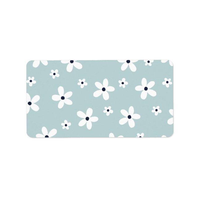 Etiqueta Summer Boho Blue White Daisy Flowers (Frente)