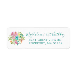 Etiqueta Summer Floral aniversário de 21 anos Return Endere