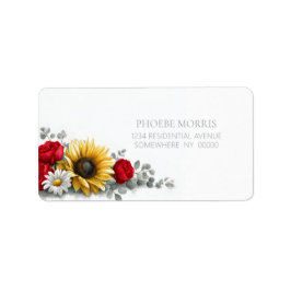 Etiqueta Sunflower and Red Rose Floral Address Label
