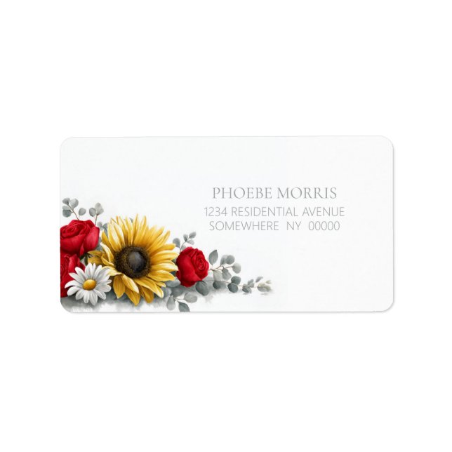 Etiqueta Sunflower and Red Rose Floral Address Label (Frente)