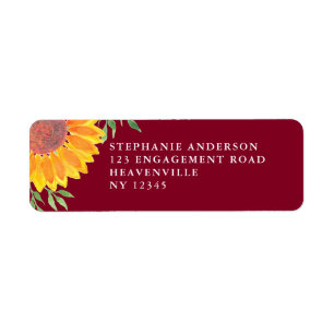 Etiqueta Sunflower Burgundy Endereço de Devolução