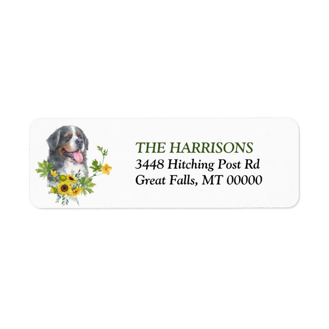 Etiqueta Sunflower Eucalyptus Bernese Mountain Dog Label (Frente)