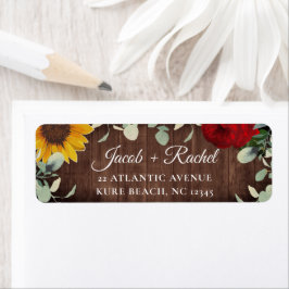 Etiqueta Sunflower Eucalyptus Rosa vermelha Wood Casamento