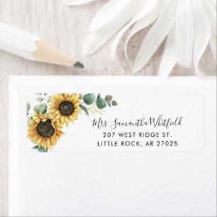 Etiqueta Sunflower Floral Modern Script Return Endereço