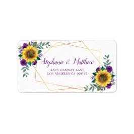 Etiqueta Sunflower Purple Rosa Geométrico Endereço Dourado