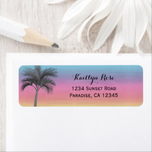 Etiqueta Sunset da Ilha Tropical Endereço Personalizado