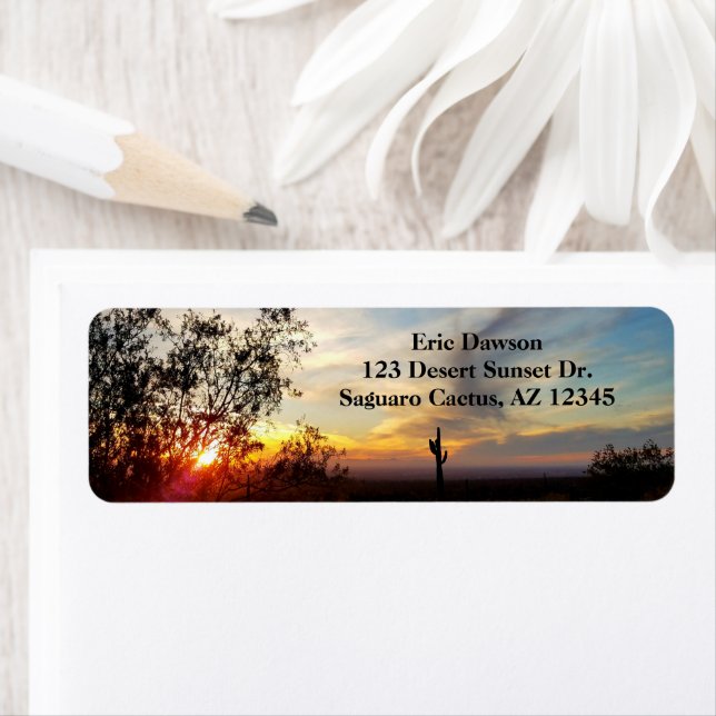 Etiqueta Sunset Do Deserto Da arizona Com Saguaro Cactus / (Insitu)